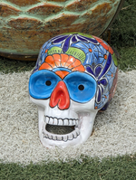 Halloween Skull Decor for Trick or Treat or Halloween Party, Holiday Decor or Seasonal Yard Decor, Handmade Mexican Talavera Pottery 9.5" H