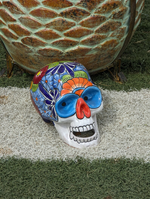 Halloween Skull Decor for Trick or Treat or Halloween Party, Holiday Decor or Seasonal Yard Decor, Handmade Mexican Talavera Pottery 9.5" H