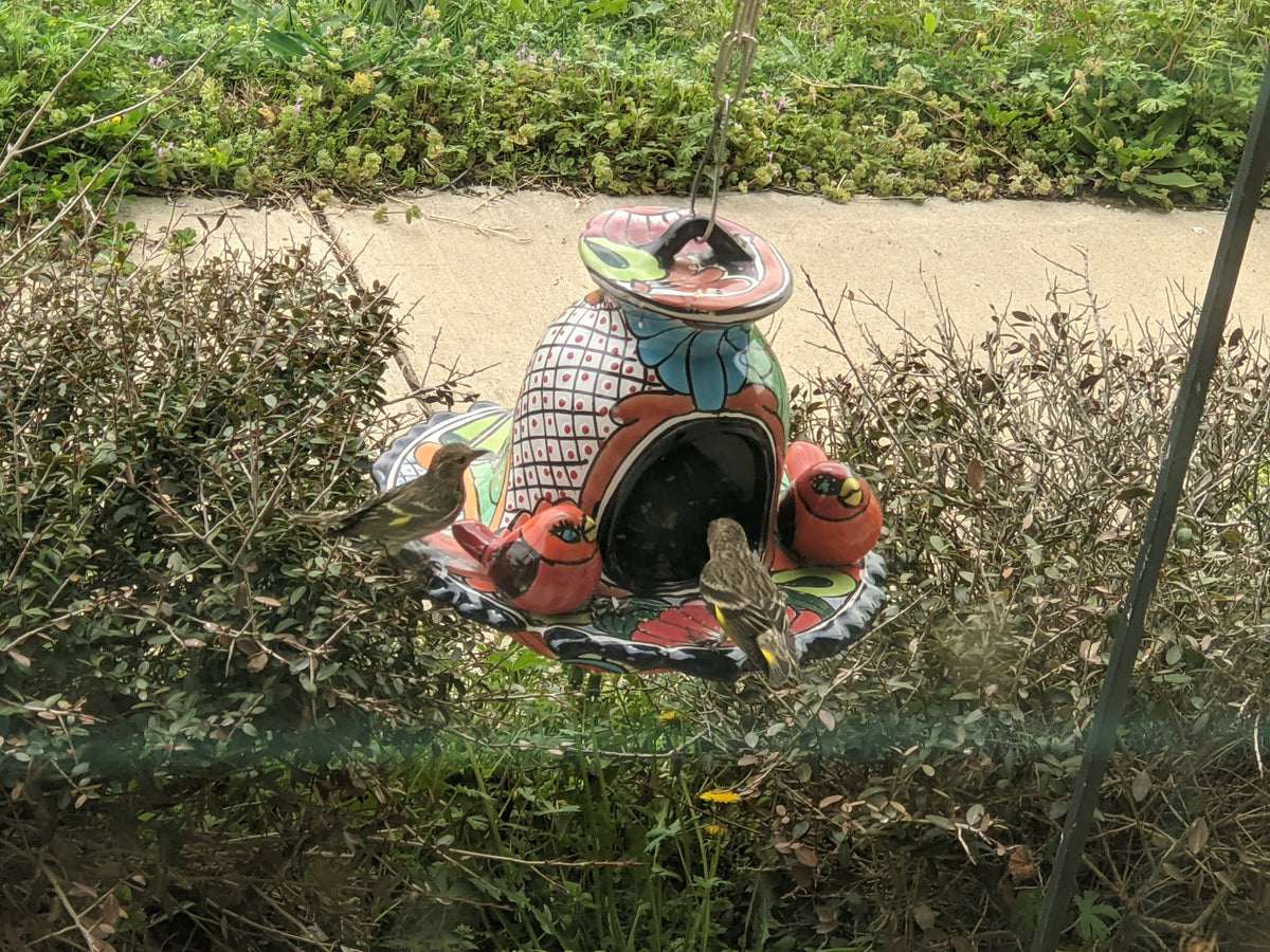 Ceramic Bird Feeder Talavera Pottery, Decorative Outdoor Hanging Feeder Station with Chain, Handmade Mexican Pottery Attract Wild Birds