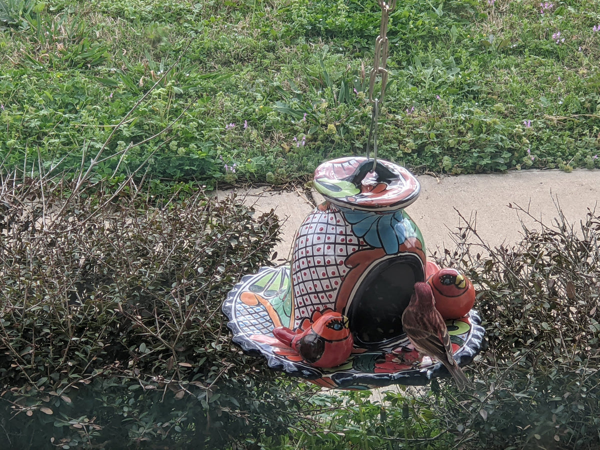 Ceramic Bird Feeder Talavera Pottery, Decorative Outdoor Hanging Feeder Station with Chain, Handmade Mexican Pottery Attract Wild Birds