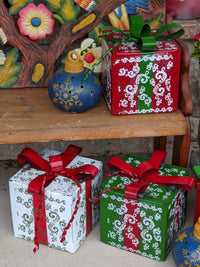 Christmas Decor Outdoor Festive Holiday Decor, Metal Gift Boxes Yard Art or Porch Decor 10x10x8