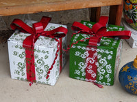 Christmas Decor Outdoor Festive Holiday Decor, Metal Gift Boxes Yard Art or Porch Decor 10x10x8