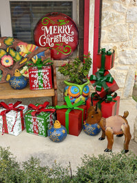Christmas Decor Outdoor Festive Holiday Decor, Metal Gift Boxes Yard Art or Porch Decor 10x10x8