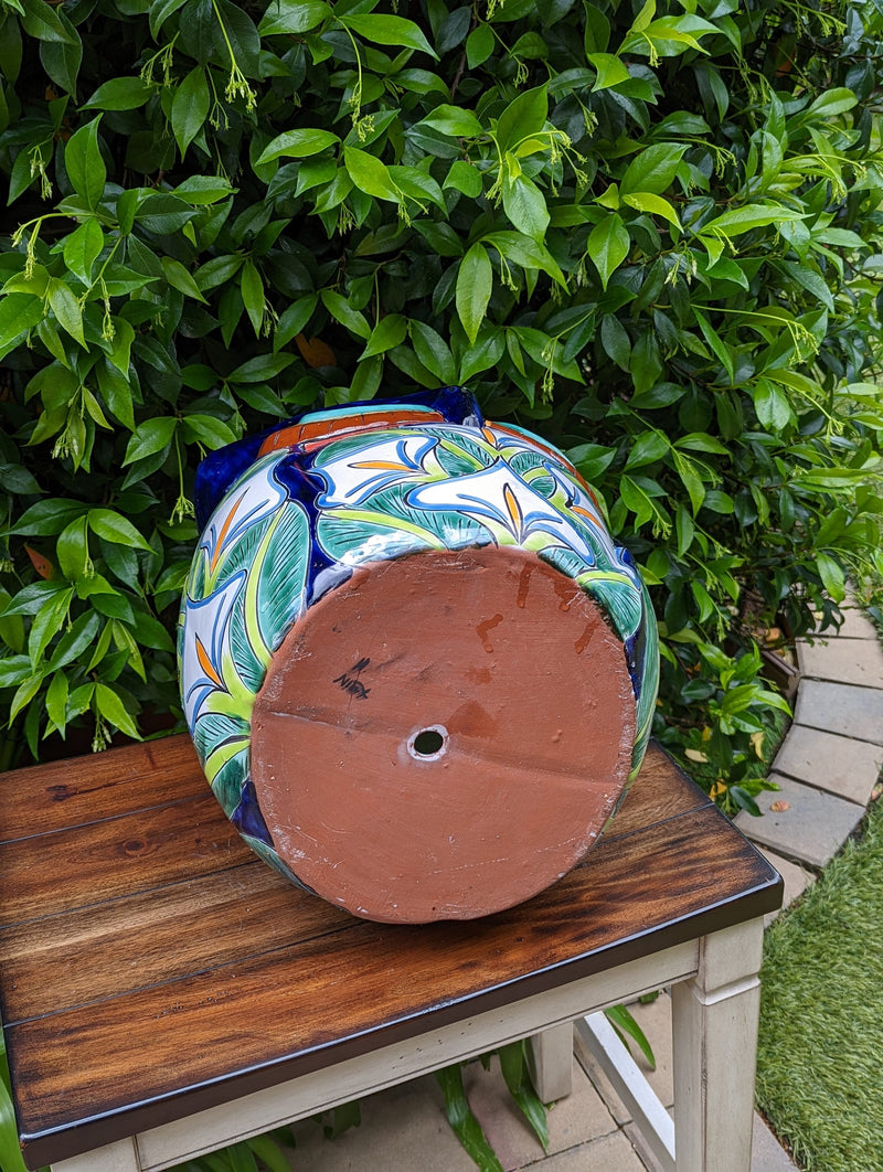 RIM CHIP | Gorgeous 14" Owl Flower Pot, Ceramic Planter is Handmade Talavera Pottery for Outdoor Garden Decor, Discounted 50% for Small Chip