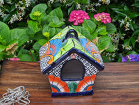 Ceramic Bird Feeder Talavera Pottery, Decorative Outdoor Hanging Feeder Station, Handmade Mexican Pottery Attract Wild Birds