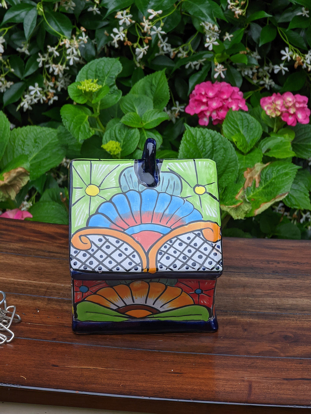 Ceramic Bird Feeder Talavera Pottery, Decorative Outdoor Hanging Feeder Station, Handmade Mexican Pottery Attract Wild Birds