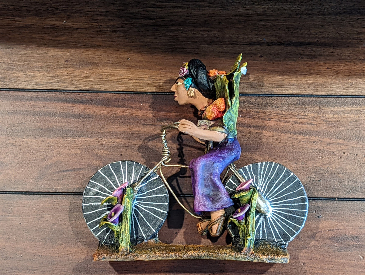 Woman on Bicycle, Handcrafted Mexican Folk Art from Oaxaca