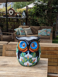 RIM CHIP | Gorgeous 14" Owl Flower Pot, Ceramic Planter is Handmade Talavera Pottery for Outdoor Garden Decor, Discounted 50% for Small Chip