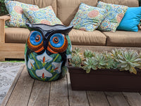 RIM CHIP | Gorgeous 14&quot; Owl Flower Pot, Ceramic Planter is Handmade Talavera Pottery for Outdoor Garden Decor, Discounted 45% for Small Chip