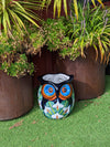 RIM CHIP | Gorgeous 14" Owl Flower Pot, Ceramic Planter is Handmade Talavera Pottery for Outdoor Garden Decor, Discounted 50% for Small Chip