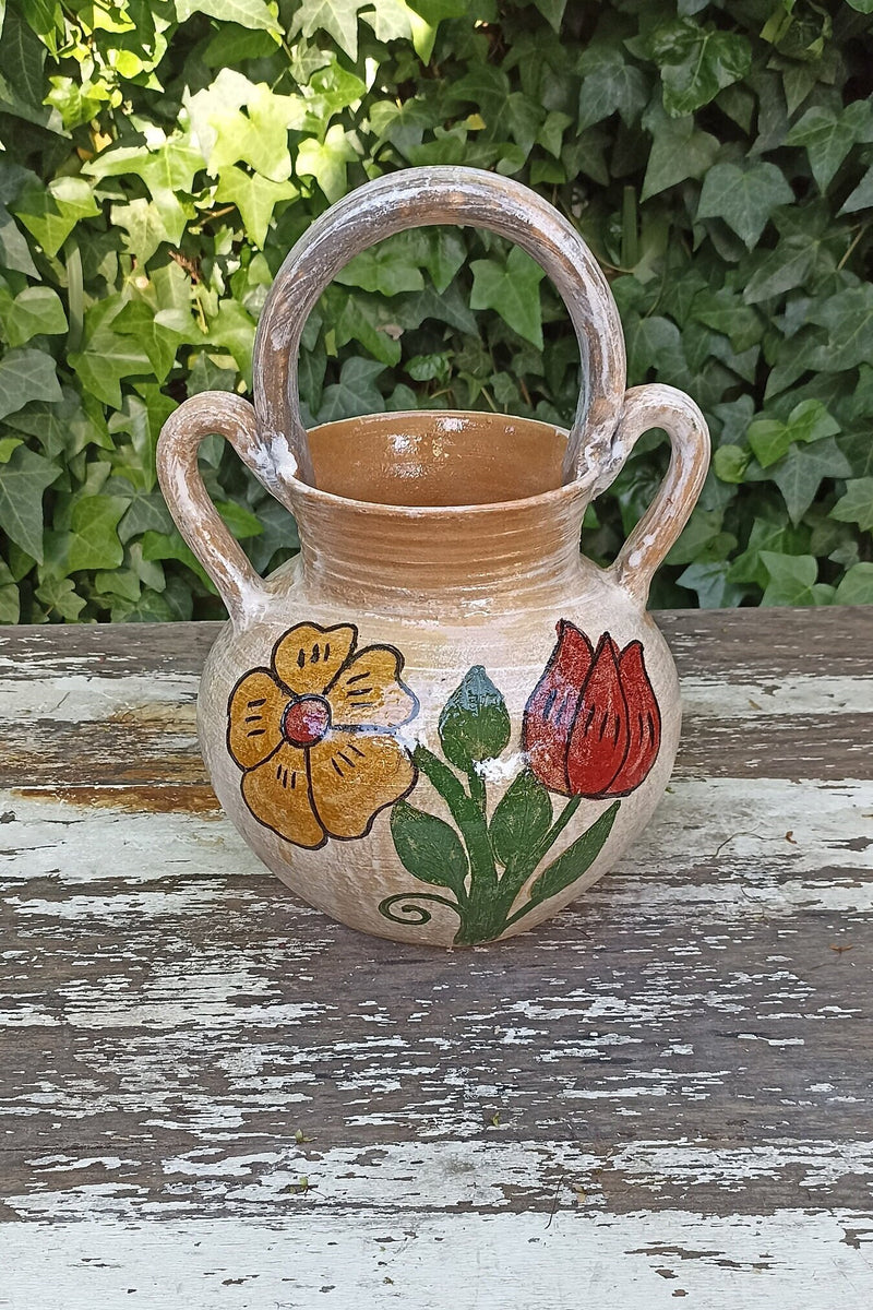 Planter+ Handles, Ceramic Flower Pot, Handmade Mexican Pottery from Atzompa, Mexico, Home Decor, Indoor or Outdoor Decor, Charming Plant Pot