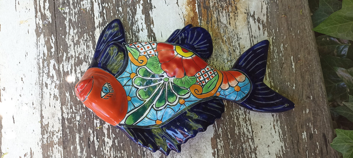 Ceramic Fish, Talavera Pottery, Handmade in Mexico, Fish Home Decor, Garden or Porch Decor, Yard Art, Unique Gift for Fish Lovers
