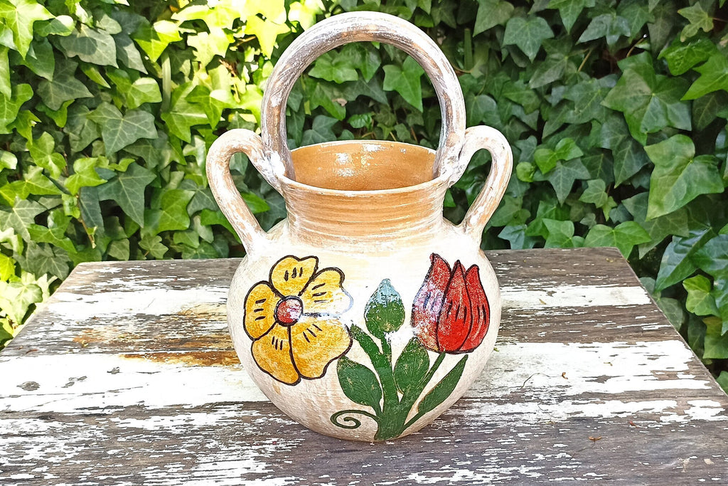 Planter+ Handles, Ceramic Flower Pot, Handmade Mexican Pottery from Atzompa, Mexico, Home Decor, Indoor or Outdoor Decor, Charming Plant Pot