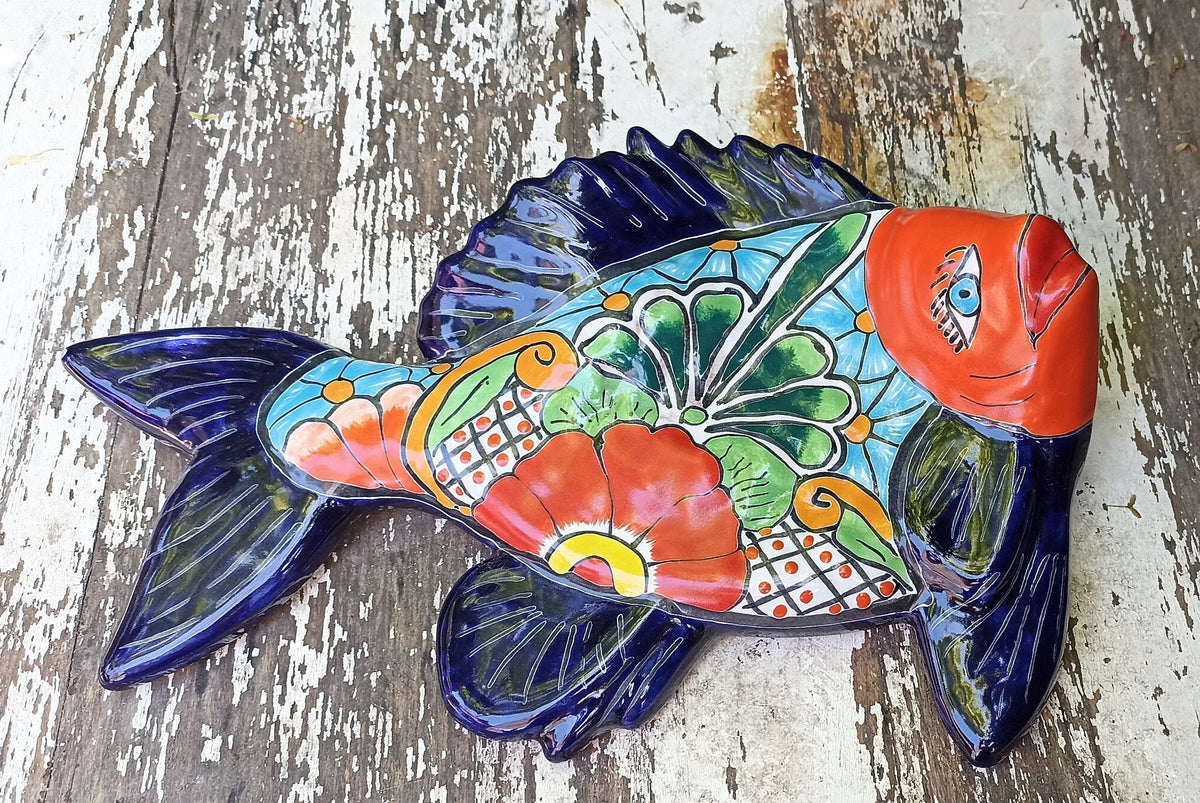 Ceramic Fish, Talavera Pottery, Handmade in Mexico, Fish Home Decor, Garden or Porch Decor, Yard Art, Unique Gift for Fish Lovers