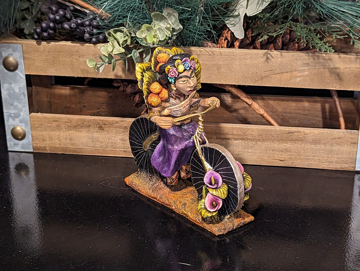 Woman on Bicycle, Handcrafted Mexican Folk Art from Oaxaca