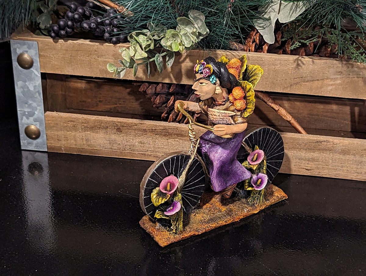 Woman on Bicycle, Handcrafted Mexican Folk Art from Oaxaca