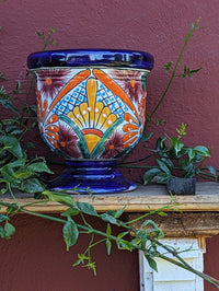 Colorful Pedestal Pot Talavera Ceramic Planter, Handmade Pottery for Outdoor Garden Decor, Indoor Home Decor and Unique Housewarming Gift