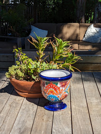 Colorful Pedestal Pot Talavera Ceramic Planter, Handmade Pottery for Outdoor Garden Decor, Indoor Home Decor and Unique Housewarming Gift