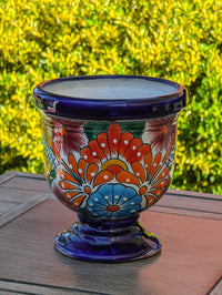 Colorful Pedestal Pot Talavera Ceramic Planter, Handmade Pottery for Outdoor Garden Decor, Indoor Home Decor and Unique Housewarming Gift