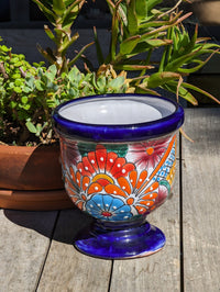 Colorful Pedestal Pot Talavera Ceramic Planter, Handmade Pottery for Outdoor Garden Decor, Indoor Home Decor and Unique Housewarming Gift