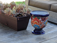 Colorful Pedestal Pot Talavera Ceramic Planter, Handmade Pottery for Outdoor Garden Decor, Indoor Home Decor and Unique Housewarming Gift