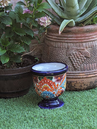 Colorful Pedestal Pot Talavera Ceramic Planter, Handmade Pottery for Outdoor Garden Decor, Indoor Home Decor and Unique Housewarming Gift