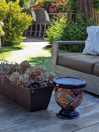 Colorful Pedestal Pot Talavera Ceramic Planter, Handmade Pottery for Outdoor Garden Decor, Indoor Home Decor and Unique Housewarming Gift