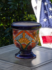 Colorful Pedestal Pot Talavera Ceramic Planter, Handmade Pottery for Outdoor Garden Decor, Indoor Home Decor and Unique Housewarming Gift