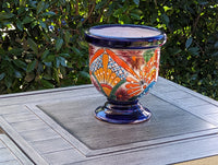Colorful Pedestal Pot Talavera Ceramic Planter, Handmade Pottery for Outdoor Garden Decor, Indoor Home Decor and Unique Housewarming Gift