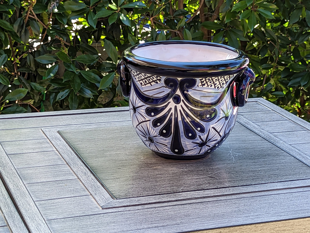 Blue Talavera Vase, Ceramic Mexican Pottery, Handmade Decorative Flower Vase, Colorful Home Decor