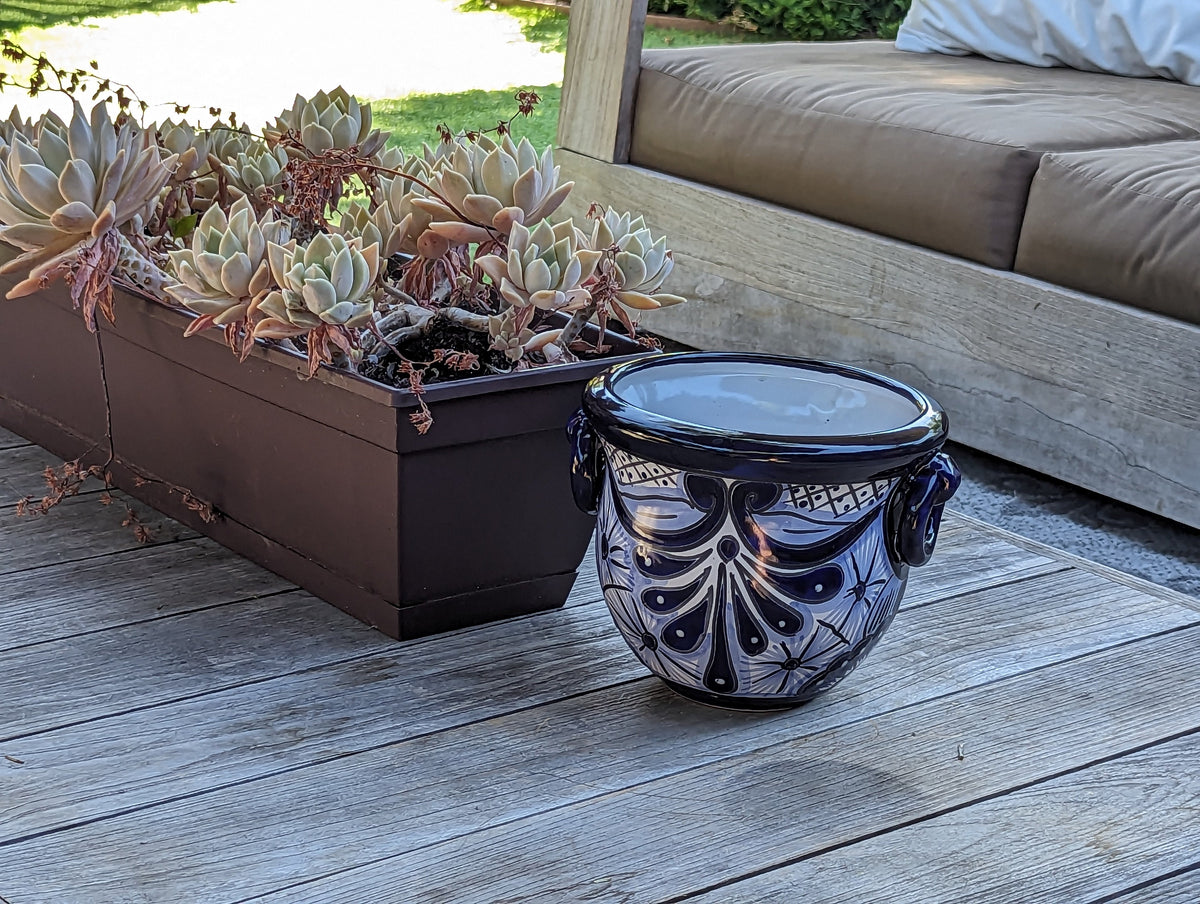 Blue Talavera Vase, Ceramic Mexican Pottery, Handmade Decorative Flower Vase, Colorful Home Decor