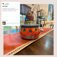 Hand Painted Clay Pumpkin Halloween Decor | Blue Jack O Lantern Mexican Talavera Candle Holder