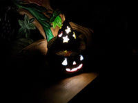 Hand Painted Clay Pumpkin Halloween Decor | Blue Jack O Lantern Mexican Talavera Candle Holder