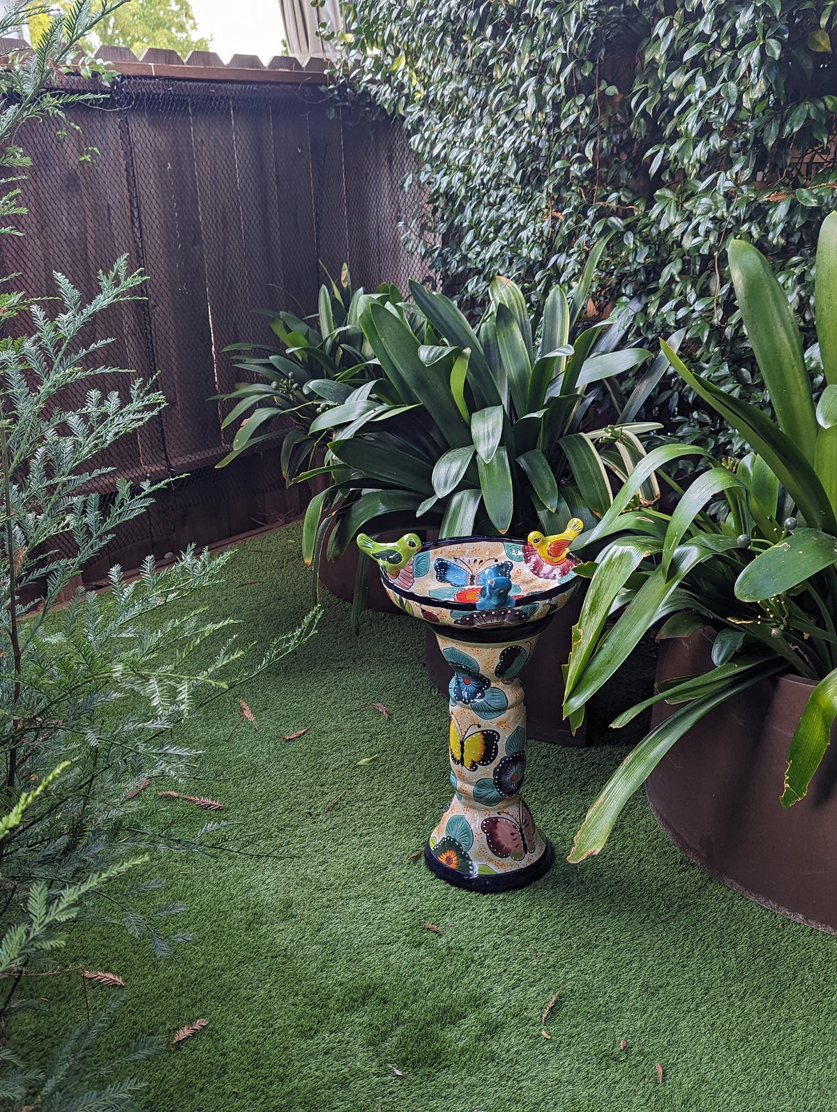 Pre-Order | Bird Bath Garden Decor in Talavera Pottery Ships 3-25 | Handmade Mexican Pedestal & Basin for Birds Doubles as Stunning Yard Art