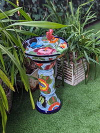 Pre-Order | Bird Bath Garden Decor in Talavera Pottery Ships 3-25 | Handmade Mexican Pedestal & Basin for Birds Doubles as Stunning Yard Art