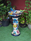 Bird Bath Garden Decor in Talavera Pottery  | Handmade Mexican Pedestal & Basin for Birds Doubles as Stunning Yard Art