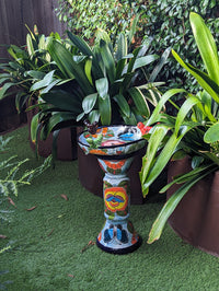 Pre-Order | Bird Bath Garden Decor in Talavera Pottery Ships 3-25 | Handmade Mexican Pedestal & Basin for Birds Doubles as Stunning Yard Art