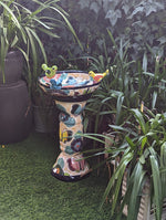 Bird Bath Garden Decor in Talavera Pottery  | Handmade Mexican Pedestal & Basin for Birds Doubles as Stunning Yard Art