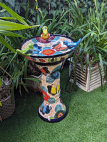 Pre-Order | Bird Bath Garden Decor in Talavera Pottery Ships 9-25 | Handmade Mexican Pedestal & Basin for Birds Doubles as Stunning Yard Art