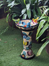 Pre-Order | Bird Bath Garden Decor in Talavera Pottery Ships 9-25 | Handmade Mexican Pedestal & Basin for Birds Doubles as Stunning Yard Art