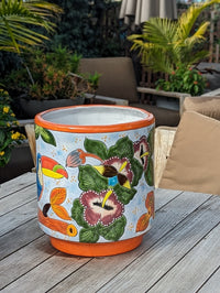 Toucan Planter | 14" Ceramic Talavera Flower Pot | Handmade Mexican Pottery