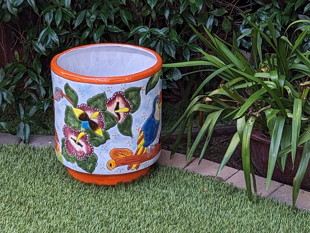Pre-Order | Toucan Planter a 12" Round Ceramic Flower Pot - Handmade Talavera Pottery Use as Outdoor Garden Decor, Home Decor, Centerpiece