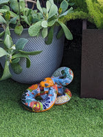 Talavera Rattlesnake Figurine Ceramic Mexican Pottery, Snake Outdoor Decor and Garden Statue Handmade in Mexico