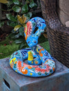 Talavera Rattlesnake Figurine Ceramic Mexican Pottery, Snake Outdoor Decor and Garden Statue Handmade in Mexico