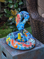 Talavera Rattlesnake Figurine Ceramic Mexican Pottery, Snake Outdoor Decor and Garden Statue Handmade in Mexico