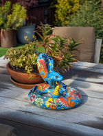 Talavera Rattlesnake Figurine Ceramic Mexican Pottery, Snake Outdoor Decor and Garden Statue Handmade in Mexico