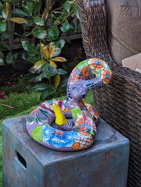 Talavera Rattlesnake Figurine Ceramic Mexican Pottery, Snake Outdoor Decor and Garden Statue Handmade in Mexico