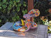 Talavera Rattlesnake Figurine Ceramic Mexican Pottery, Snake Outdoor Decor and Garden Statue Handmade in Mexico