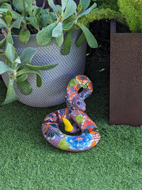 Talavera Rattlesnake Figurine Ceramic Mexican Pottery, Snake Outdoor Decor and Garden Statue Handmade in Mexico