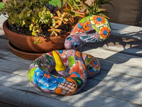 Talavera Rattlesnake Figurine Ceramic Mexican Pottery, Snake Outdoor Decor and Garden Statue Handmade in Mexico